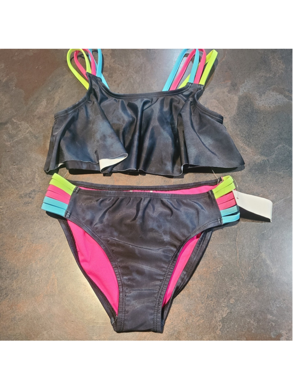 NEW Under Armour Girls Size tie-dye flutter bikini set Neon Straps 2 Peice Swim